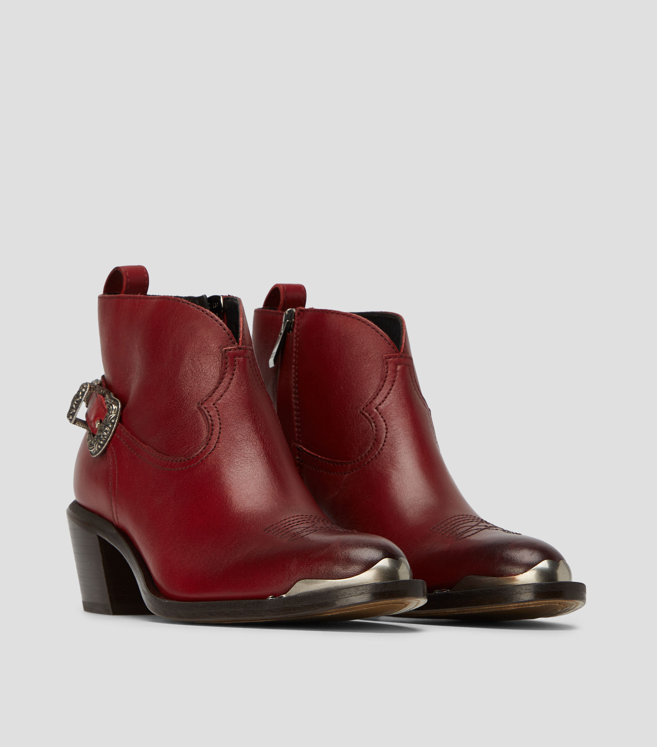 Botas Cortas Patty Ankle en piel con tacon medio ancho Mujer